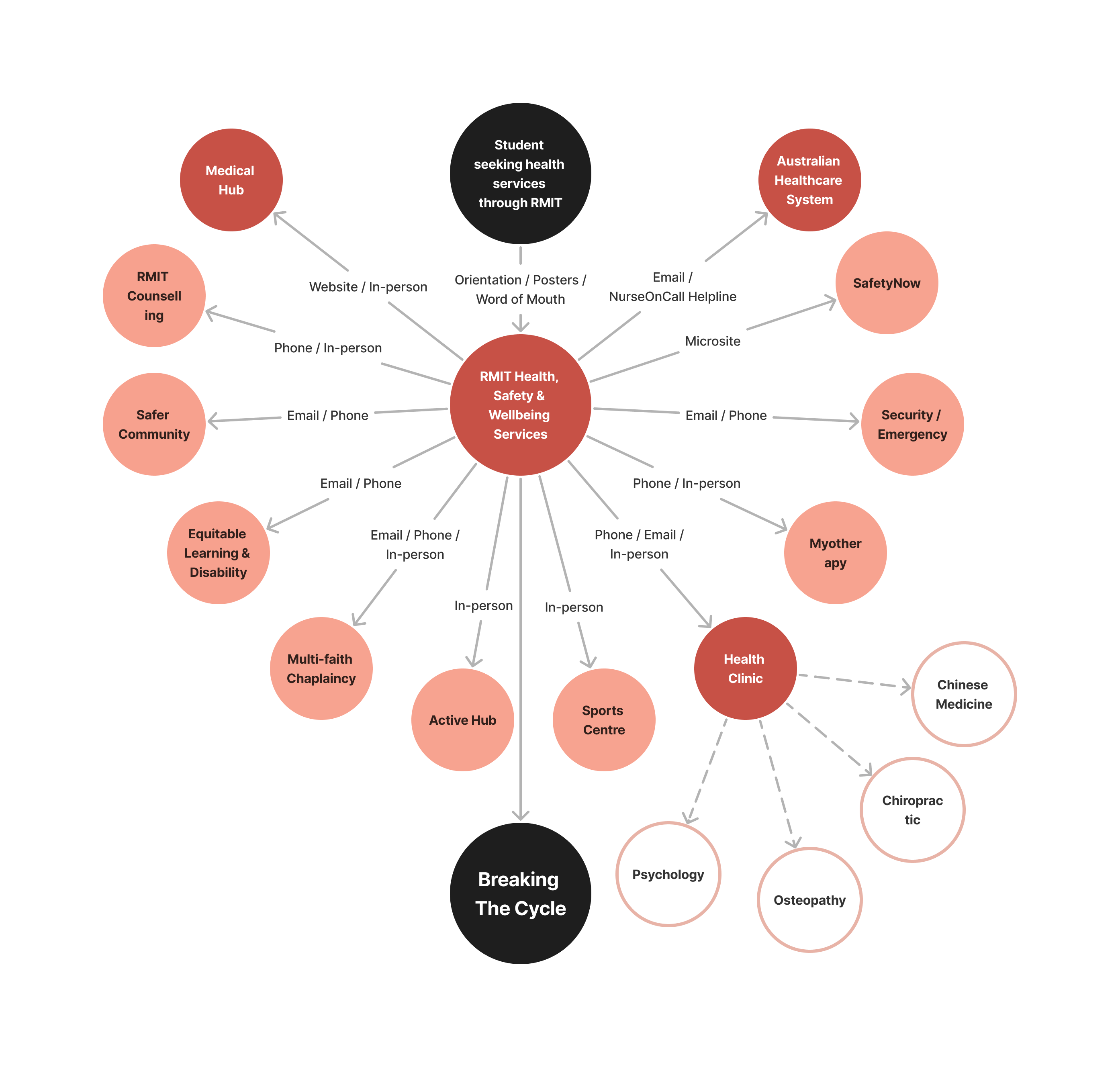 Diagram identifying the point of intervention within RMIT's health services