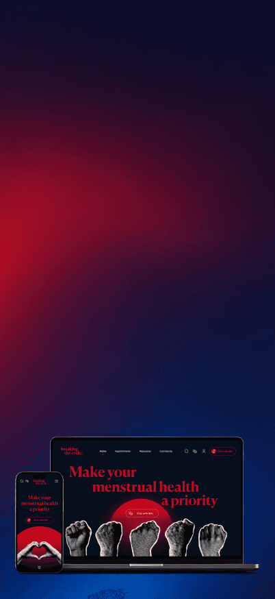 Breaking The Cycle website shown on laptop and phone, red and navy gradient background