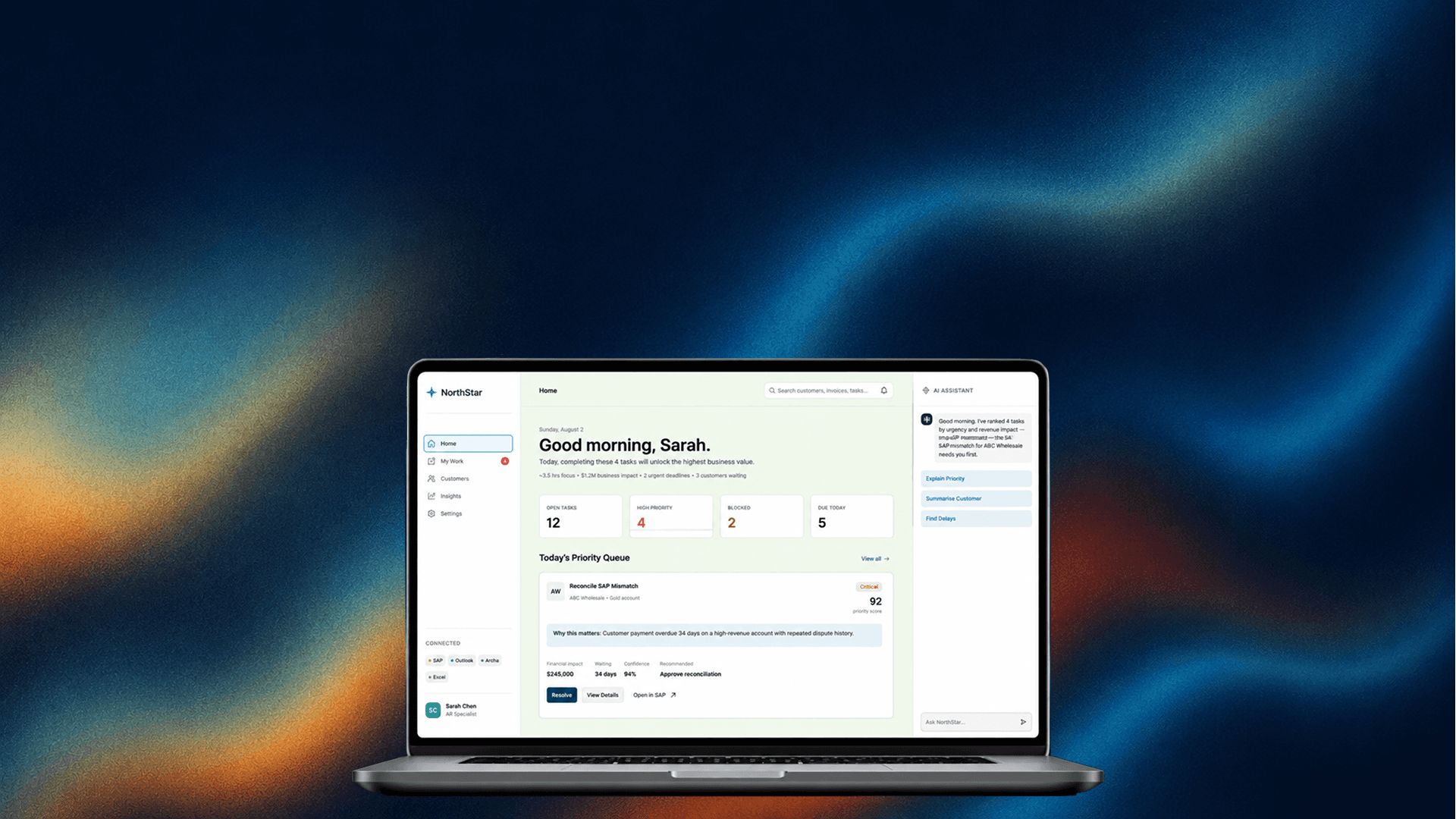 NorthStar AI workspace shown on a laptop, dark blue gradient background